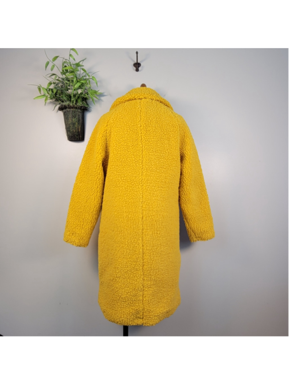 Lucky Brand M Teddy Jacket Fluffy Long Notched Collar Yellow Fuzzy Cozy Coat - Picture 8 of 13